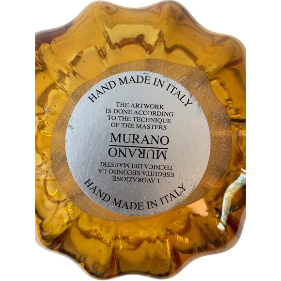 Handcrafted Murano Art Glass Amber Decorative Bowl 9" X 7"  Italy O10112 - Picture 5 of 7